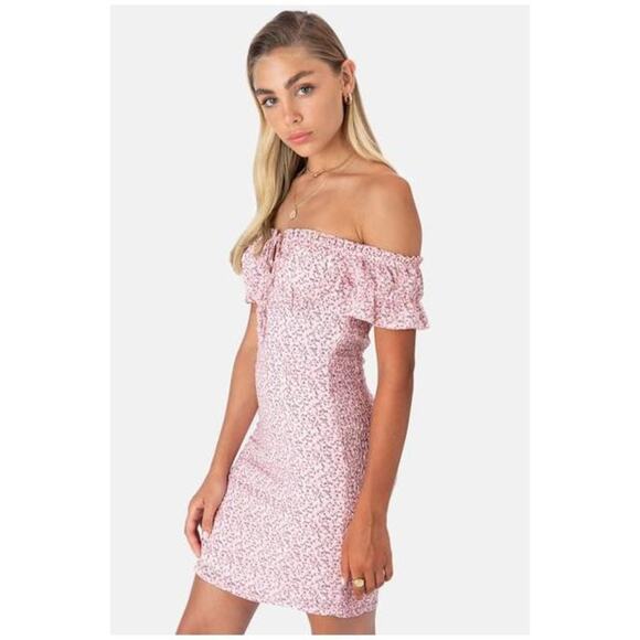 Adika Cotton Off Shoulder Floral Pink Dress XS - Picture 1 of 8